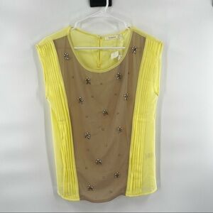Lucy Paris yellow bejeweled blouse top size M